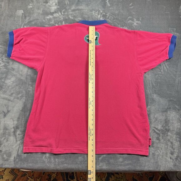 VTG 90s Six Flags Pepe Le Pew Embroidered Polo Shirt Men’s Fuchsia Teal Size L - Picture 10 of 10
